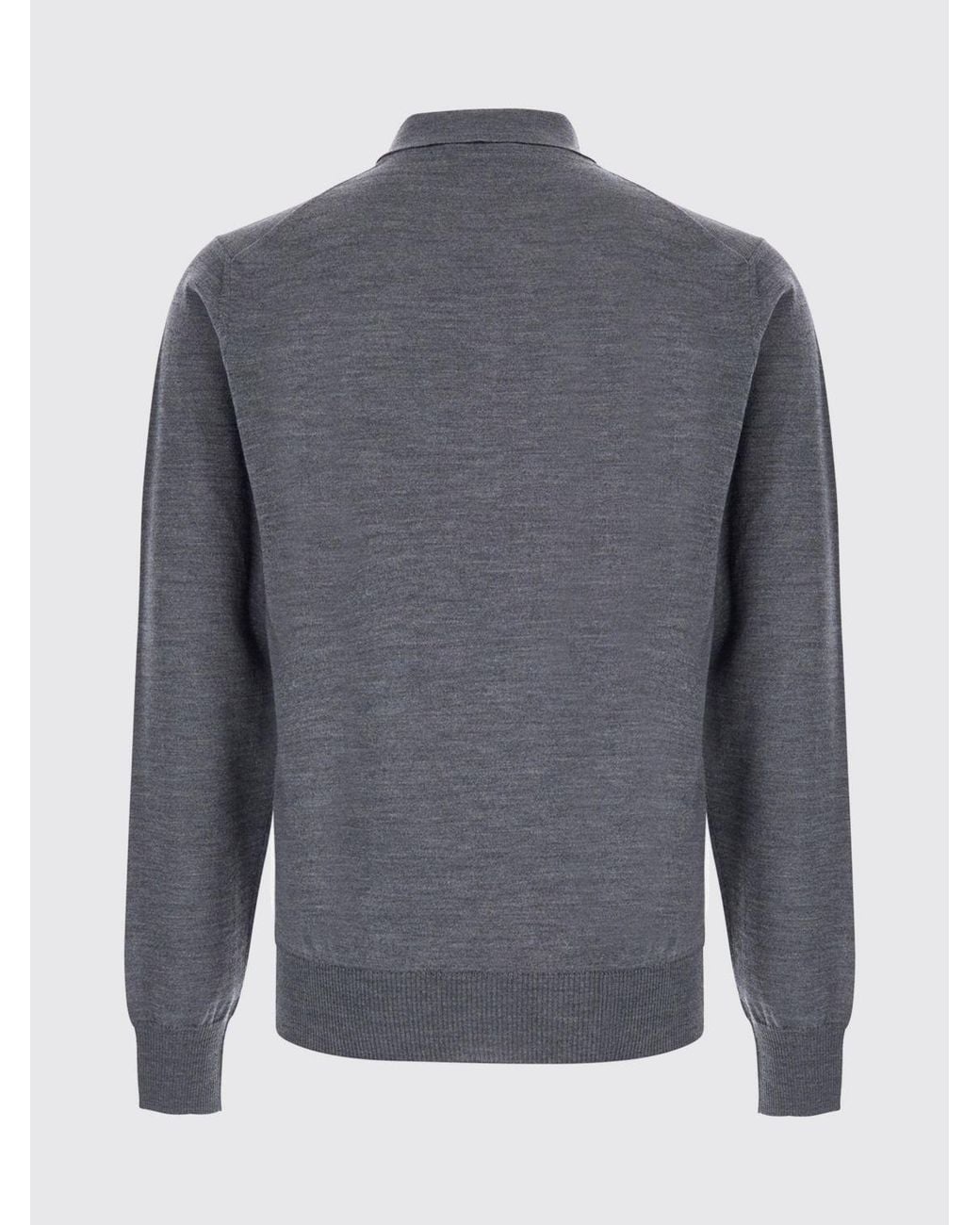 Emporio Armani Gray Long-Sleeved Virgin Wool Knit Polo Shirt With Three-Button Placket for men