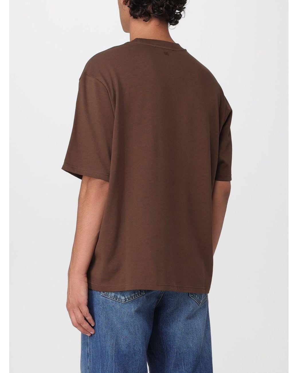 AMI Brown Short-Sleeved Cotton T-Shirt With Front Logo Print for men