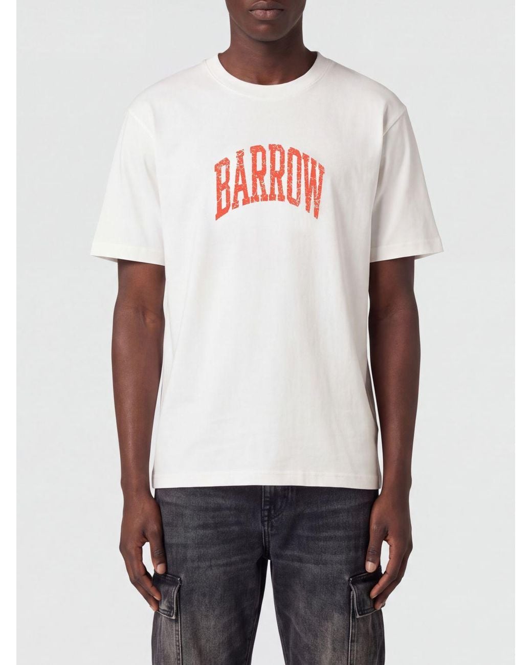 Barrow White Cotton T-Shirt With Graphic Logo Print And Dropped Shoulders for men