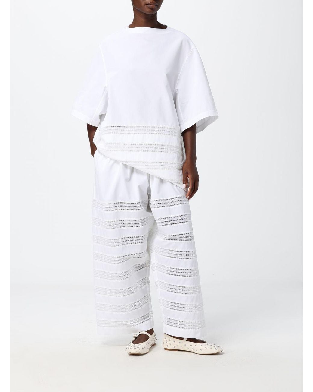 Alaïa White Perforated Cotton Poplin Mini Tunic With Short Sleeves