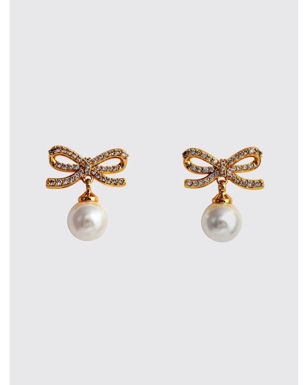 Pendientes Colgantes En Forma De Lazo Con Cristales Y Perlas Self-Portrait de color Metallic