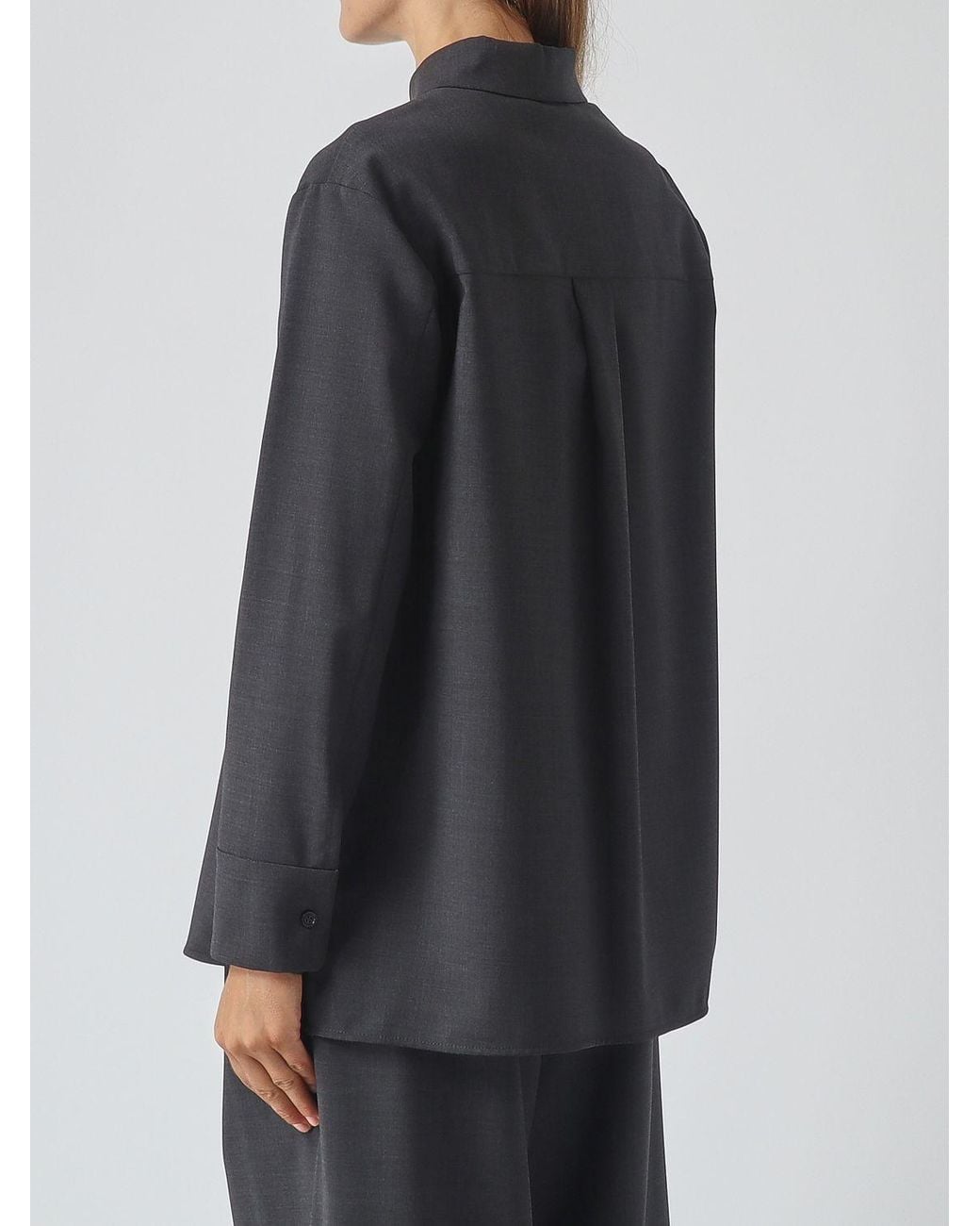 Max Mara Gray Wool Shirt With Classic Collar And Dropped Shoulders