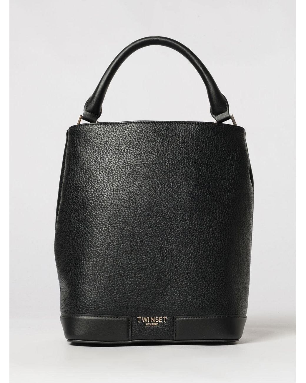 Twinset Black Grained Leather Bucket Bag With Chain Strap