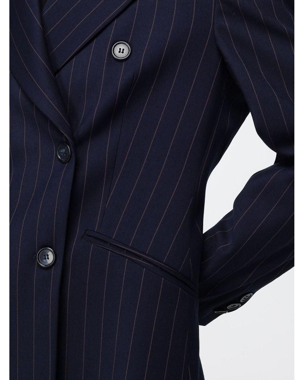Hanita Blue Pinstriped Double-Breasted Viscose Blend Blazer With Peak Lapels