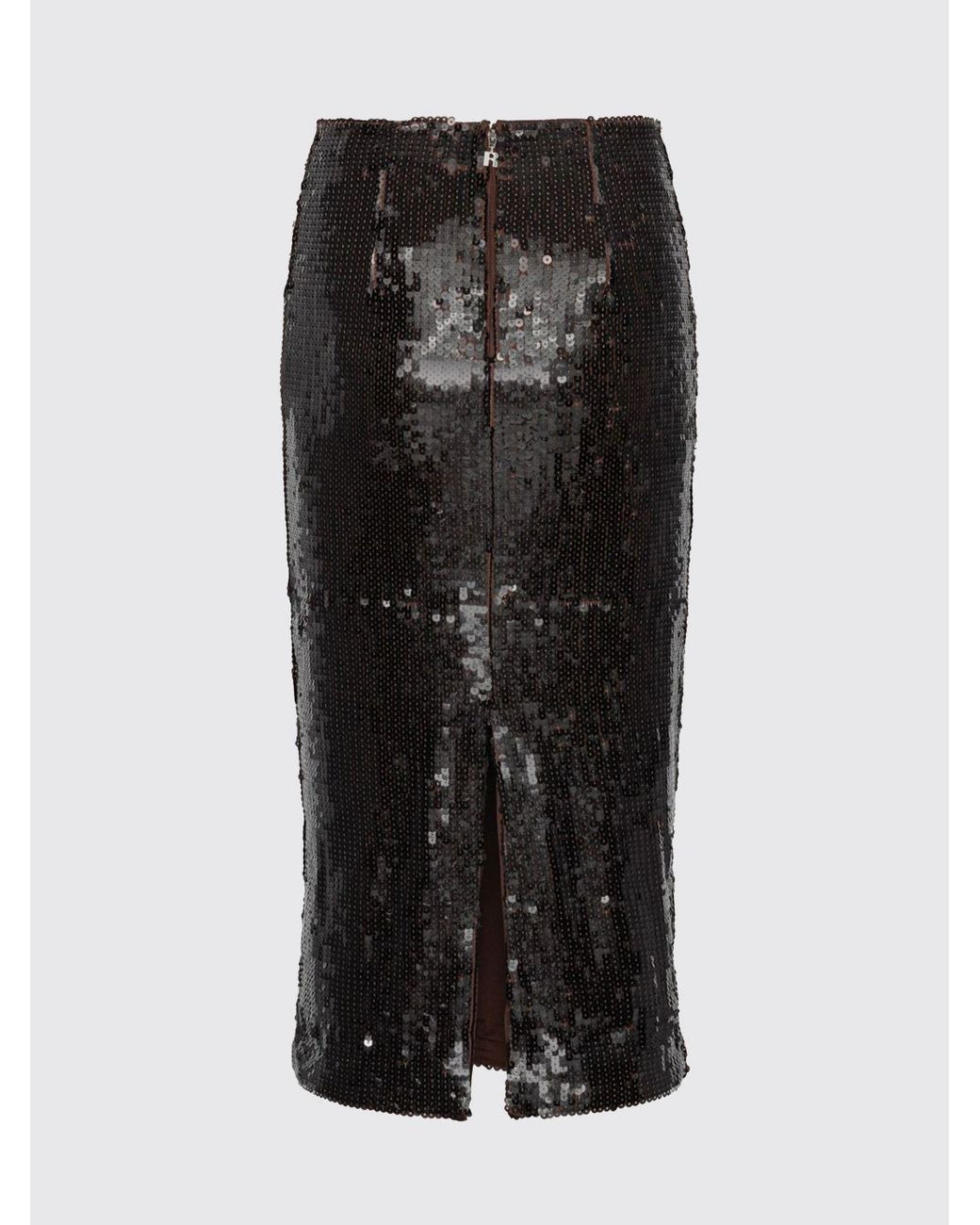 ROTATE BIRGER CHRISTENSEN Black Recycled Polyester Sequin Pencil Midi Skirt With Slit