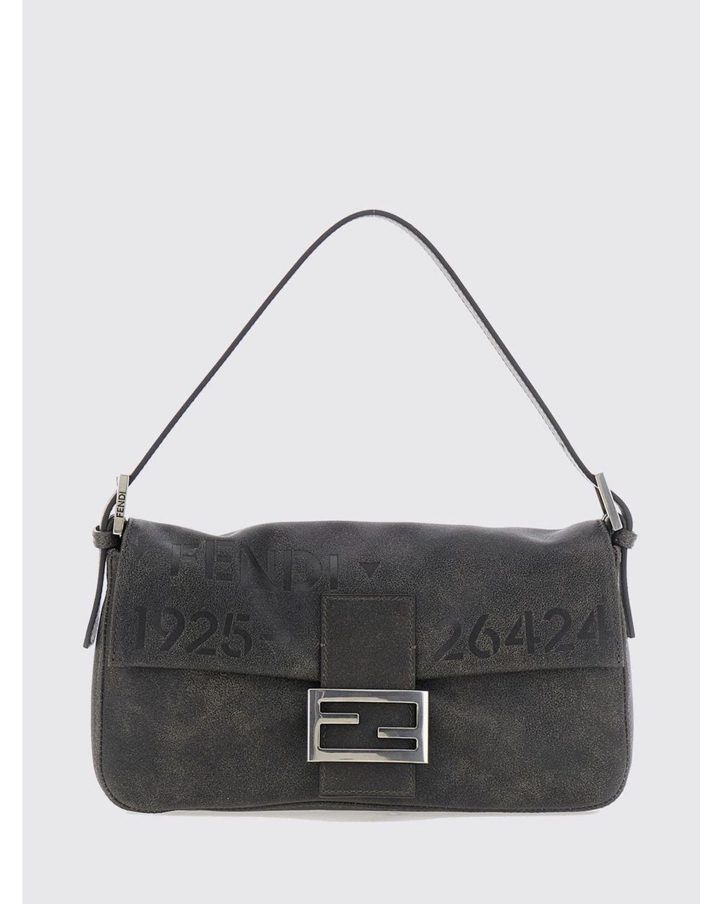 Bolso De Hombro Baguette De Piel De Becerro Estampada Con Logo Fendi de color Black