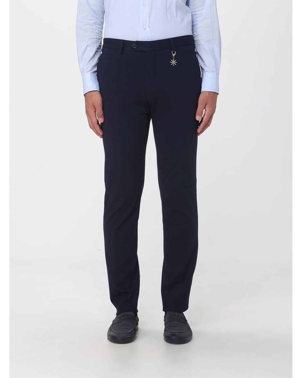 Manuel Ritz Blue Slim Fit Gabardine Chino Trousers With Off-Center Fastening for men