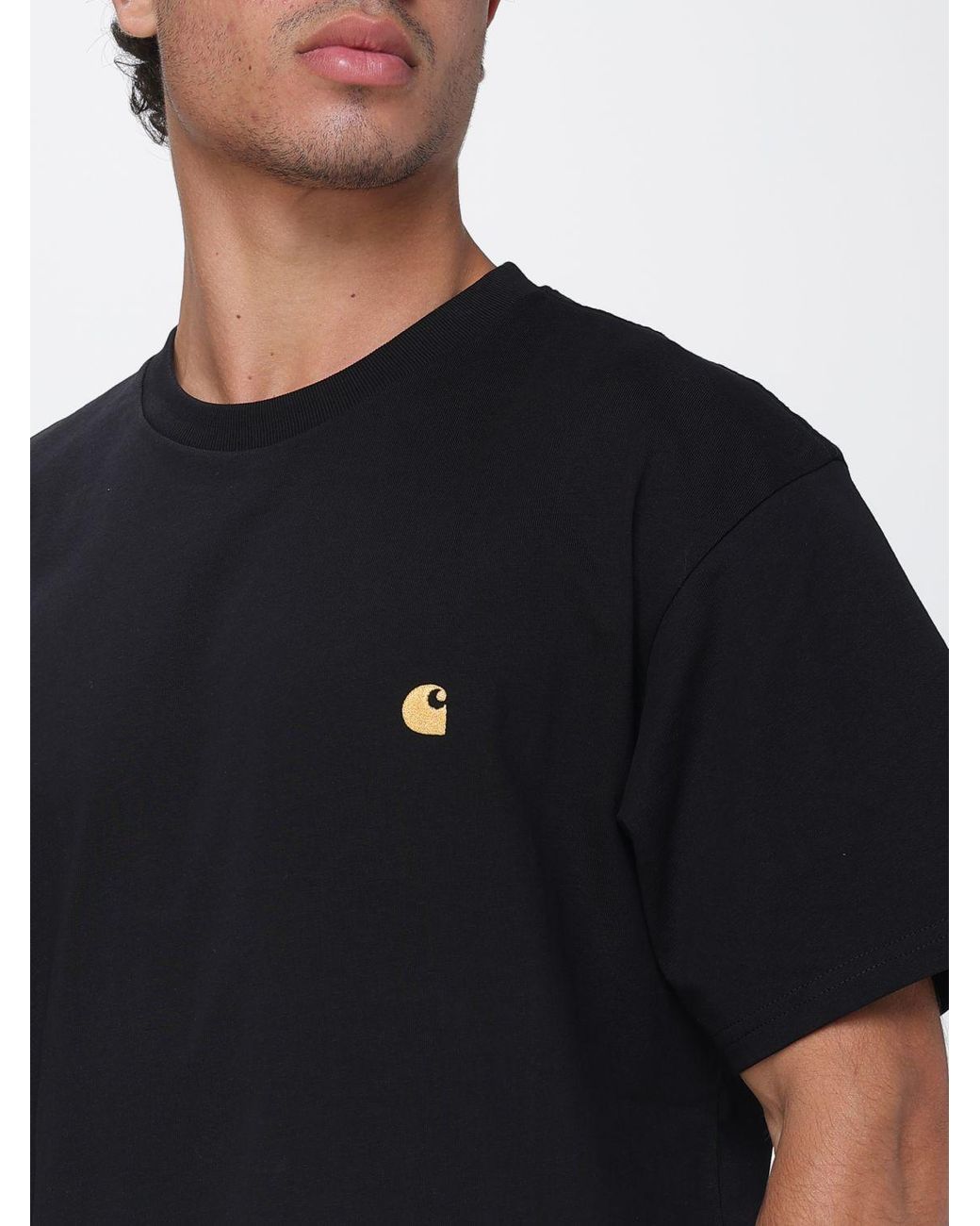 Carhartt Black Cotton T-Shirt With Embroidered Logo And Dropped Shoulders for men