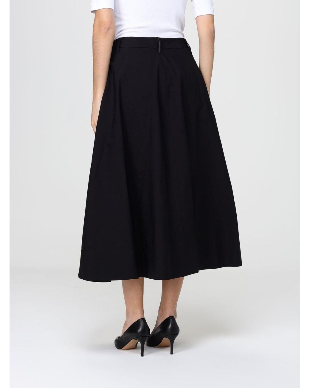 Brunello Cucinelli Black Poplin Midi Skirt With Monili