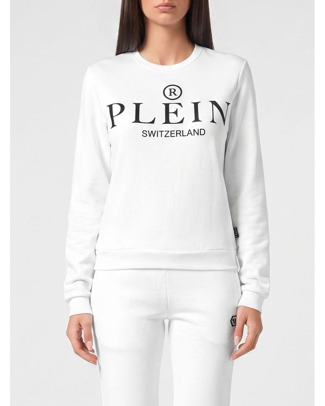 Philipp Plein White Crewneck Cotton Sweatshirt With Contrast Logo Print