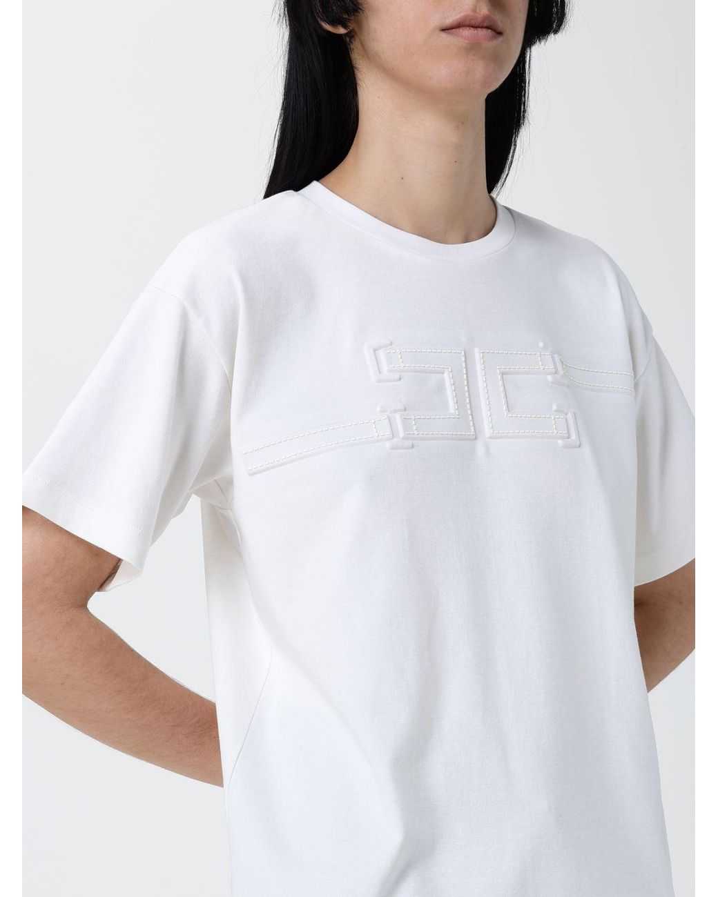 Elisabetta Franchi White Cotton T-Shirt With Embroidered Logo