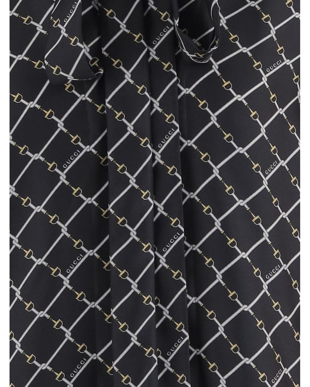 Gucci Black Horsebit Print Silk Chemisier Dress
