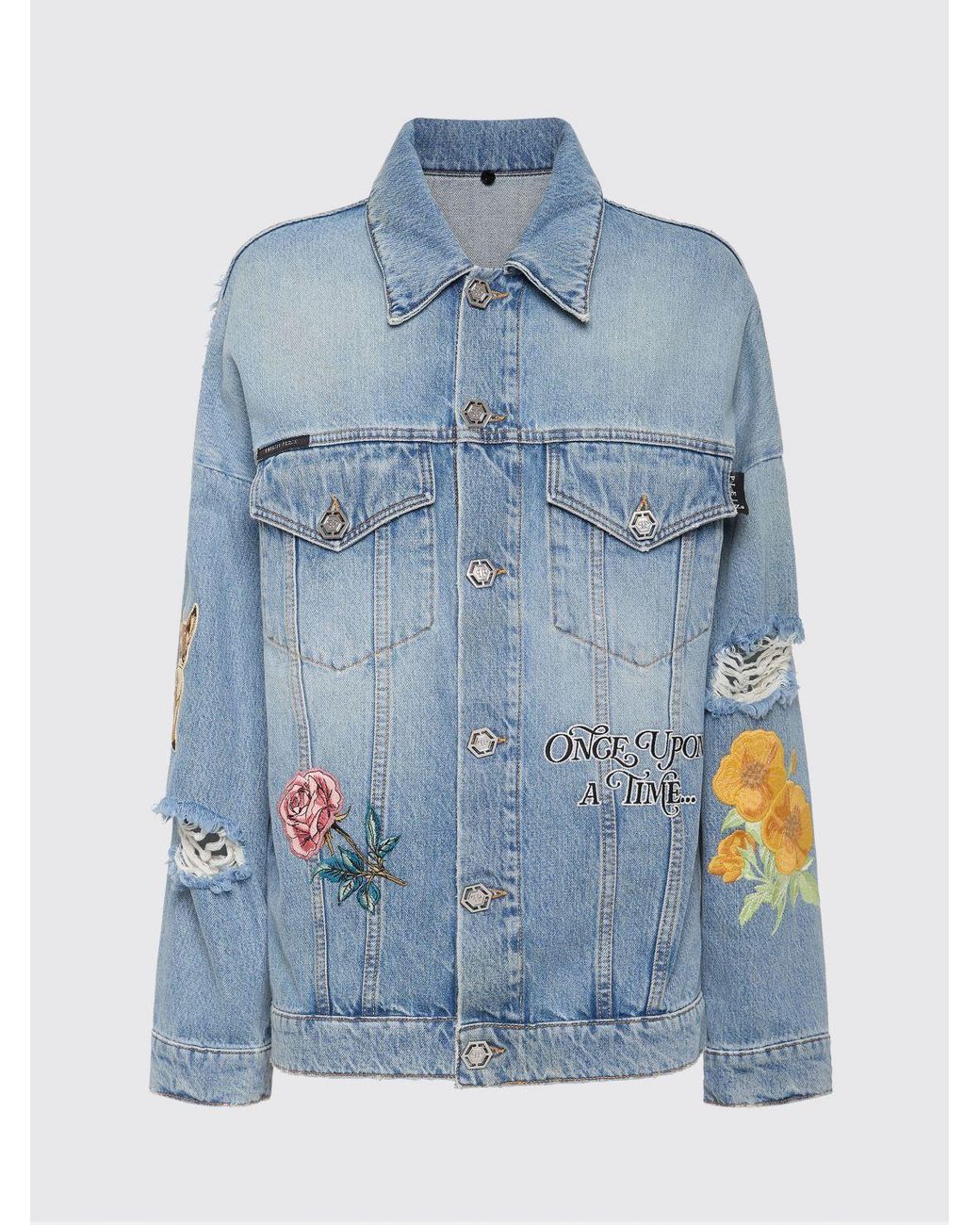 Philipp Plein Blue Printed Cotton Roedge Jacket