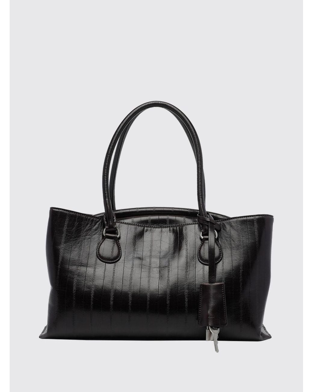 OSOI Black Shell Brot Patent Leather Shoulder Bag With Padlock And Removable Strap