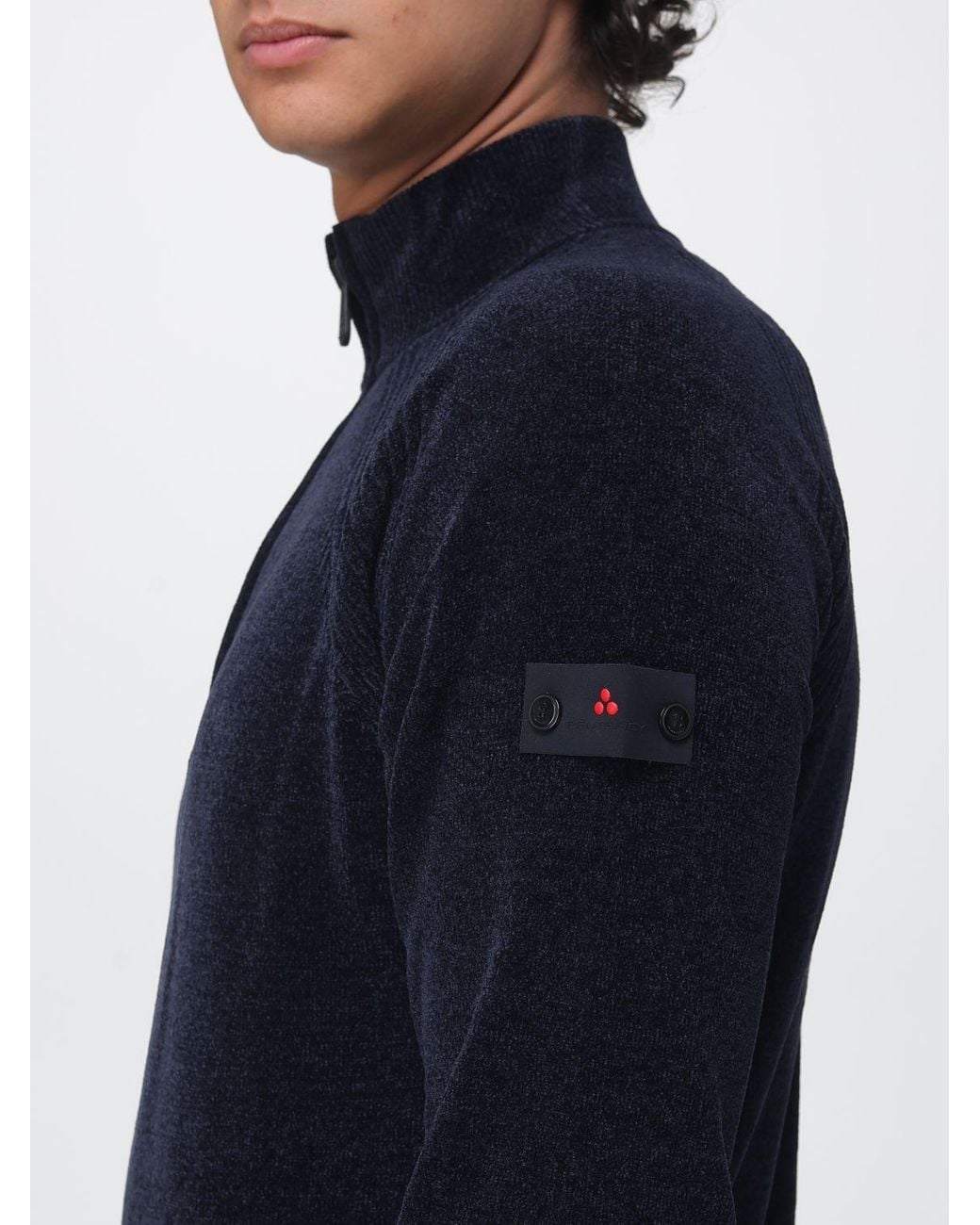 Peuterey Blue Chenille Velvet Turtleneck Jumper With Half-Zip And Dropped Shoulders for men