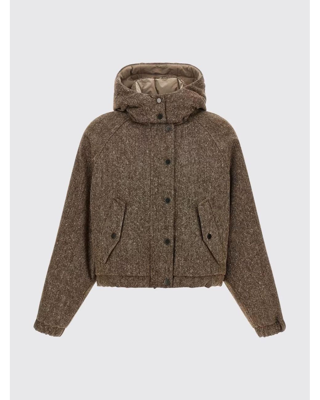 Brunello Cucinelli Brown Relaxed Fit Padded Wool-Blend Bomber Jacket With Hood