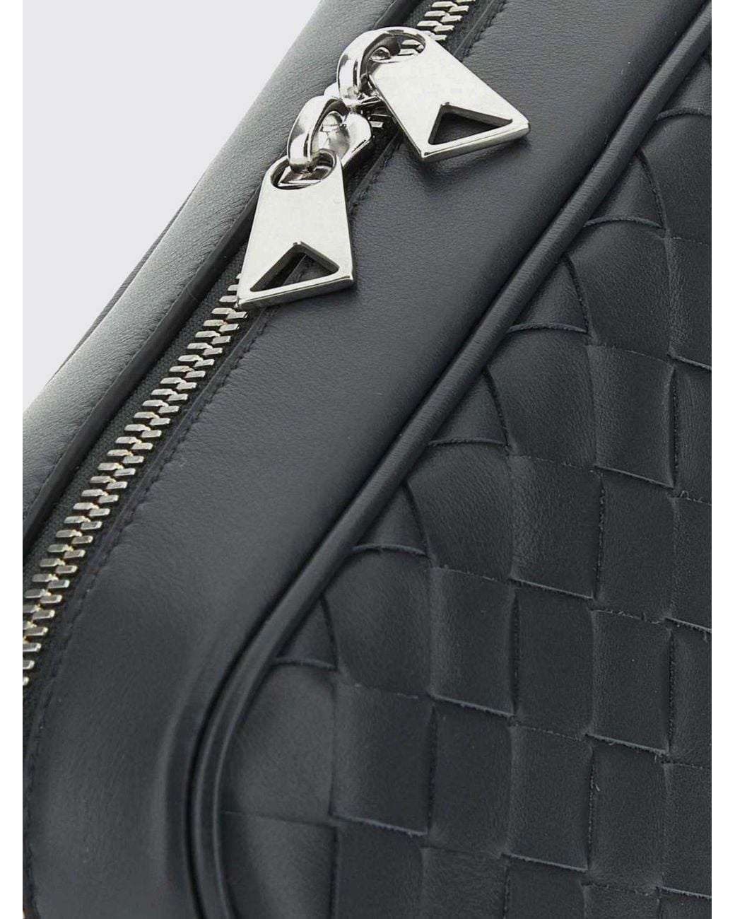 Bottega Veneta Black Intrecciato Woven Calfskin Leather Camera Bag for men