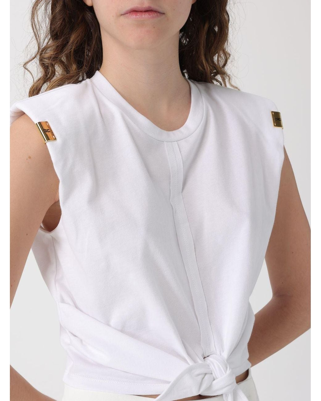 Elisabetta Franchi White Jersey T-Shirt With Knot