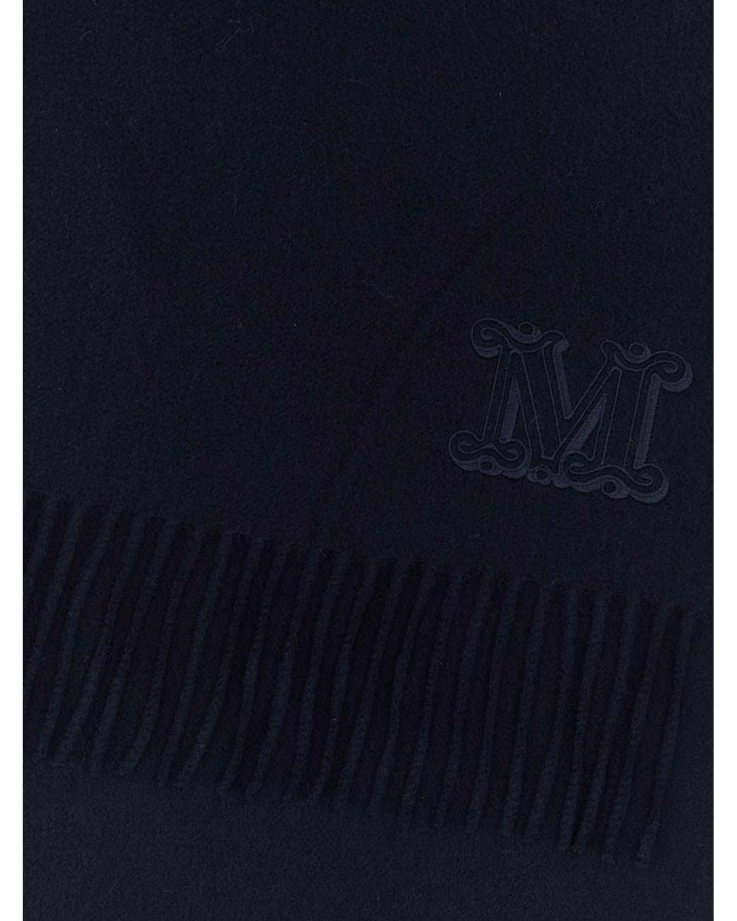 Max Mara Blue Dalia Monogram Pure Cashmere Scarf With Fringed Edges