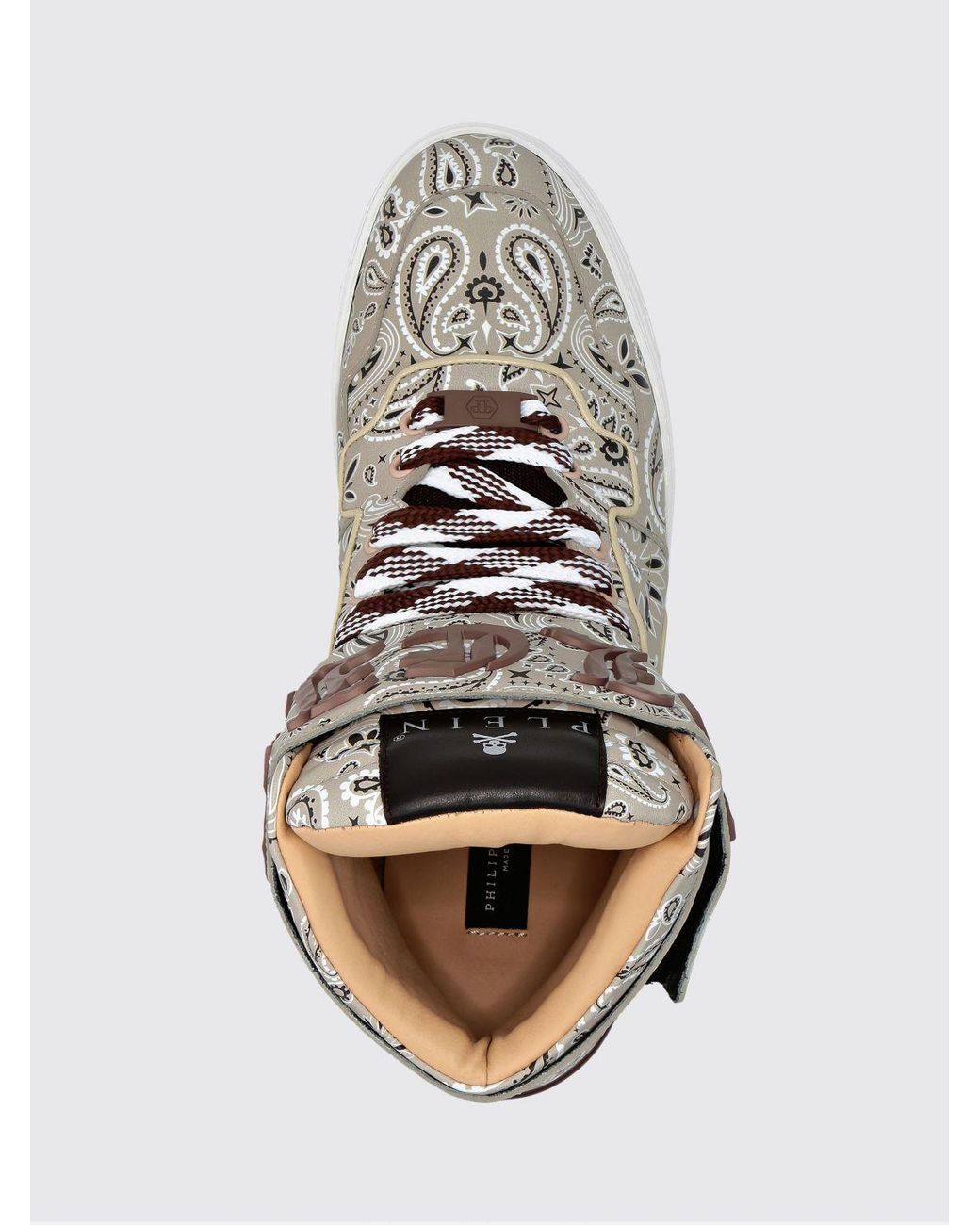 Philipp Plein White High-Top Leather Sneakers With Paisley Print And Padded Ankle for men