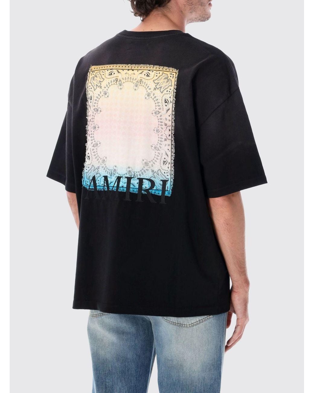 Amiri Black Relaxed-Fit Cotton T-Shirt With A Contrasting Paisley Logo Print for men
