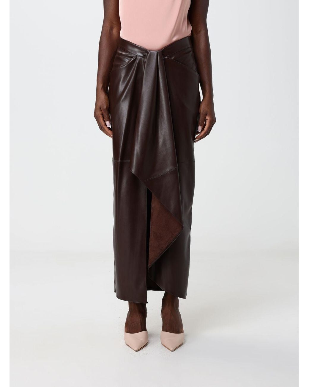 Hanita Brown High-Waisted Asymmetrical Midi Skirt