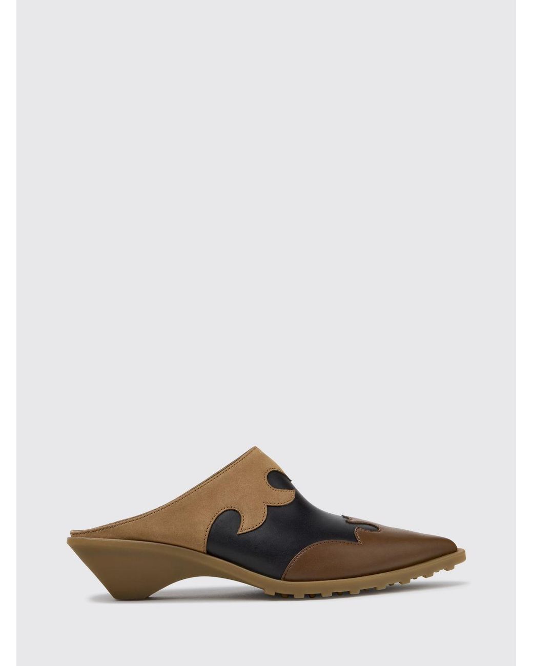 Camper Brown Anita Smooth Calfskin Mules With Low Flared Heel