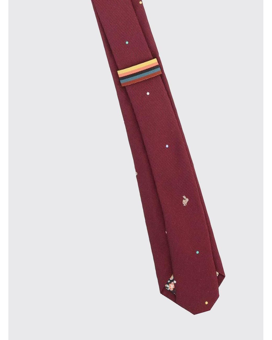Paul Smith White Pure Silk Tie With Embroidered Polka Dots And Logo Loop for men