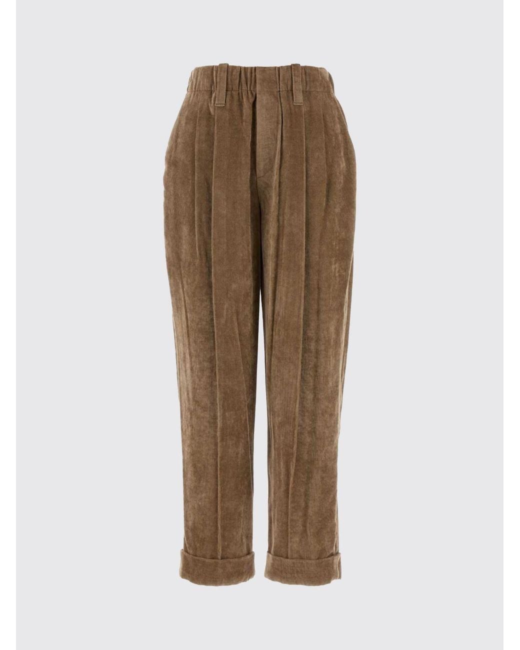 Brunello Cucinelli Natural High-Waisted Wide-Leg Velvet Trousers With Darts