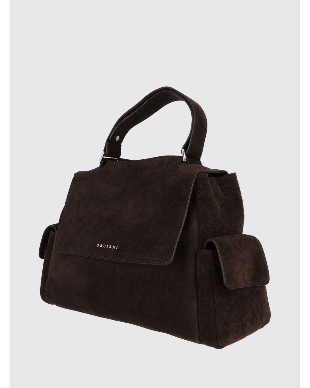 Orciani Black Sveva Suede Shoulder Bag With Magnetic Flap Closure