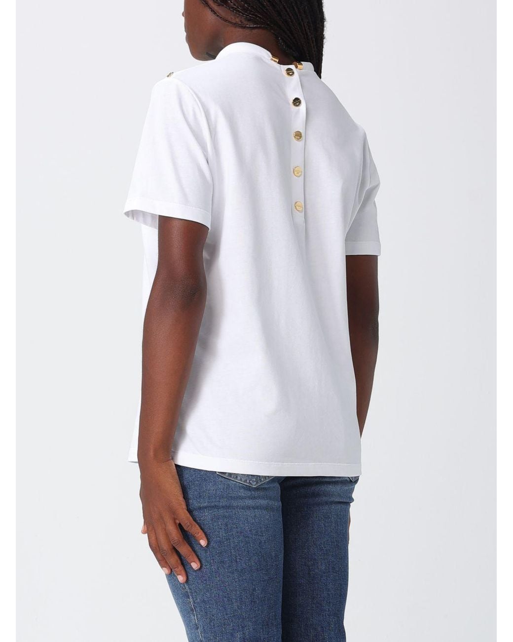 Elisabetta Franchi White Cotton T-Shirt With Metallic Logo And Back Closure