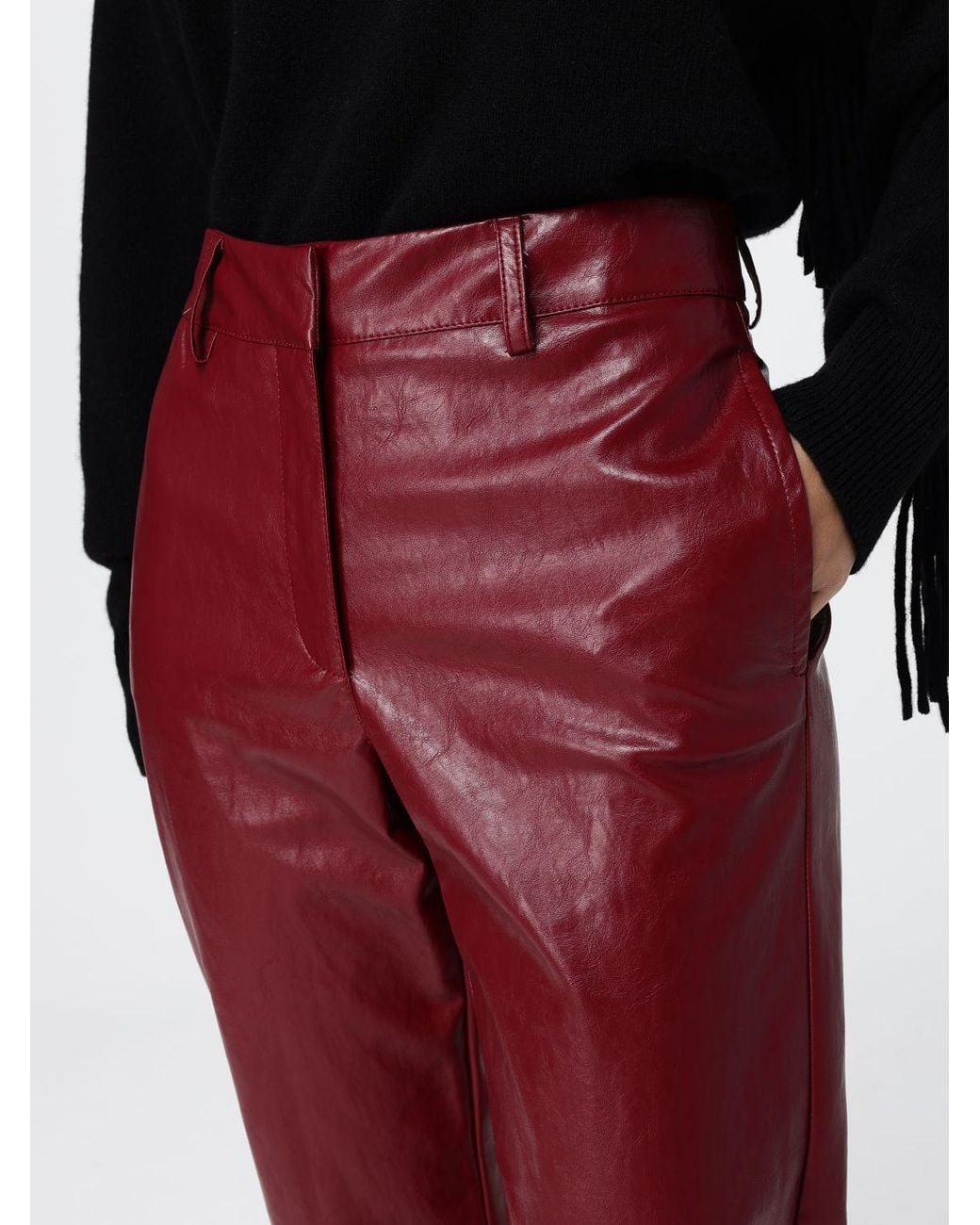 FEDERICA TOSI Red High-Waisted Straight Faux Leather Trousers