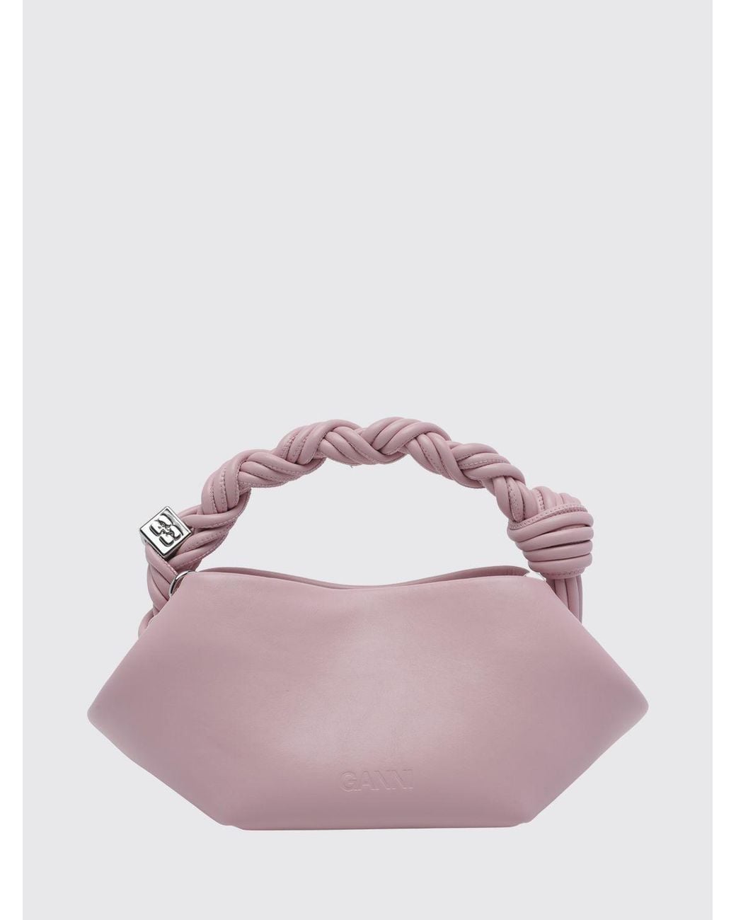 Ganni Pink Mini Recycled Leather Handbag With Butterfly Logo And Braided Handle