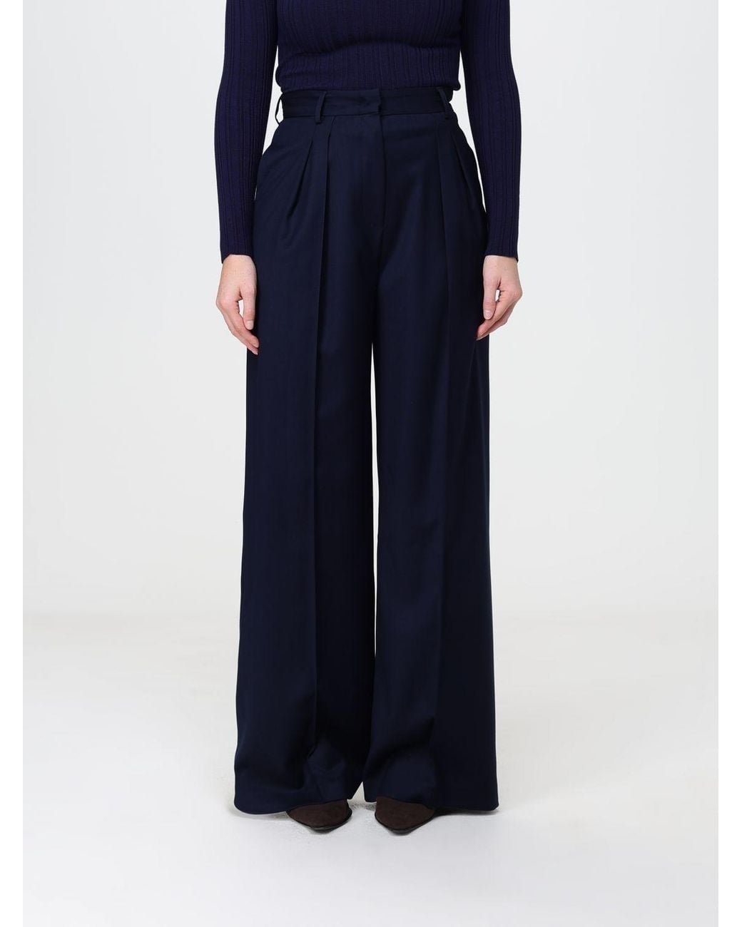 SIMONA CORSELLINI Blue High-Waisted Crêpe Palazzo Trousers With Pleats
