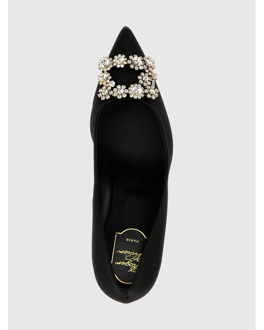 Roger Vivier Black Efflorescence Satin Pumps With Jewel Buckle