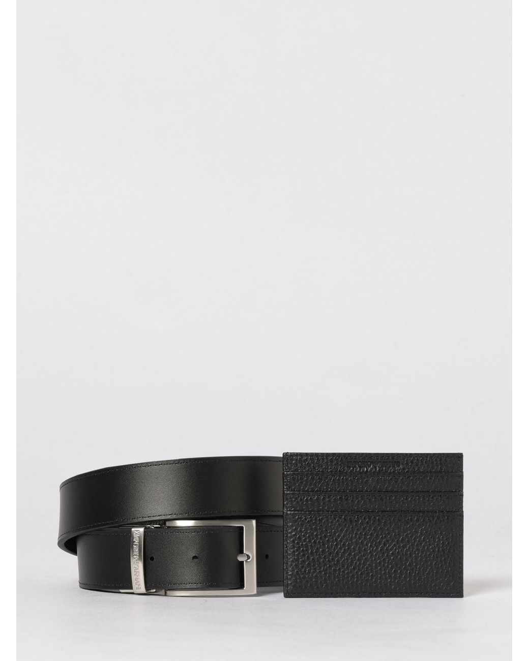 Emporio Armani White Hammered Leather Credit Card Holder And Belt Set for men