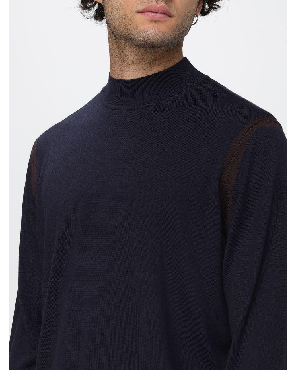 Emporio Armani Blue Mock Neck Cotton Jumper With Ribbed Trims for men