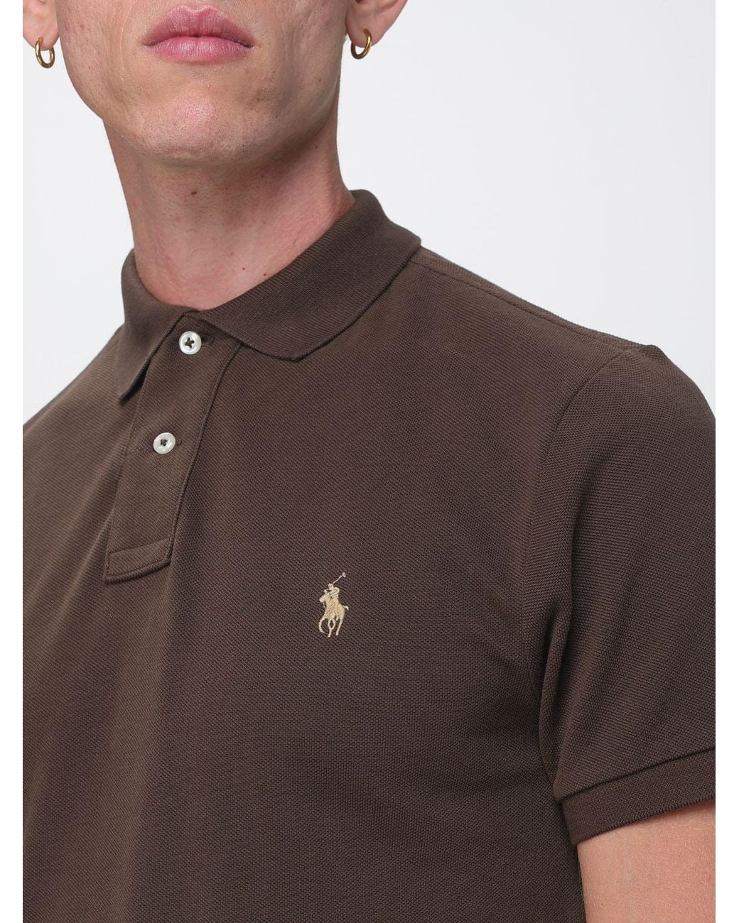 Polo Ralph Lauren Brown Slim Fit Cotton Polo Shirt With Pony Logo Embroidery for men