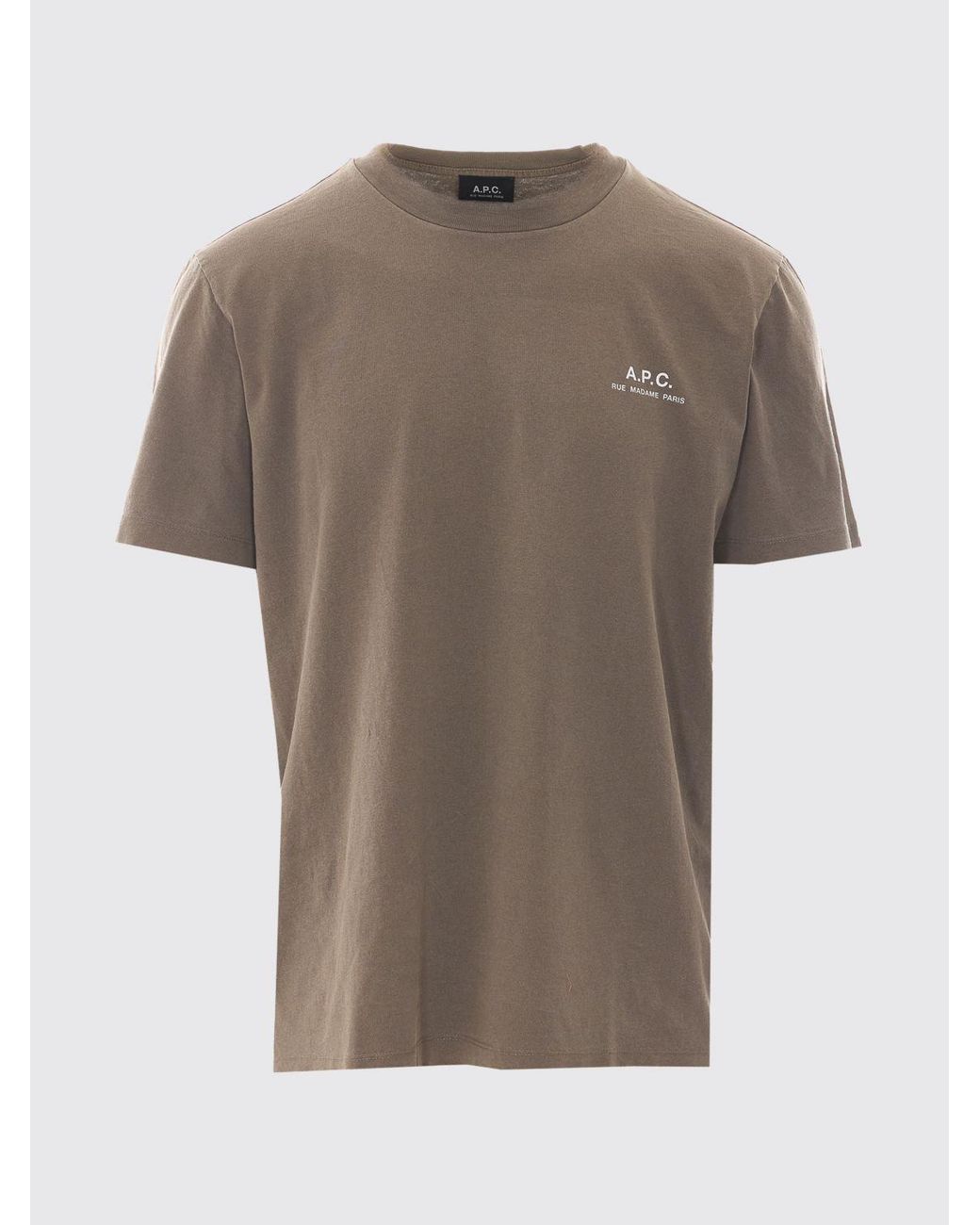 A.P.C. Gray Cotton T-Shirt With Contrast Logo On The Chest for men