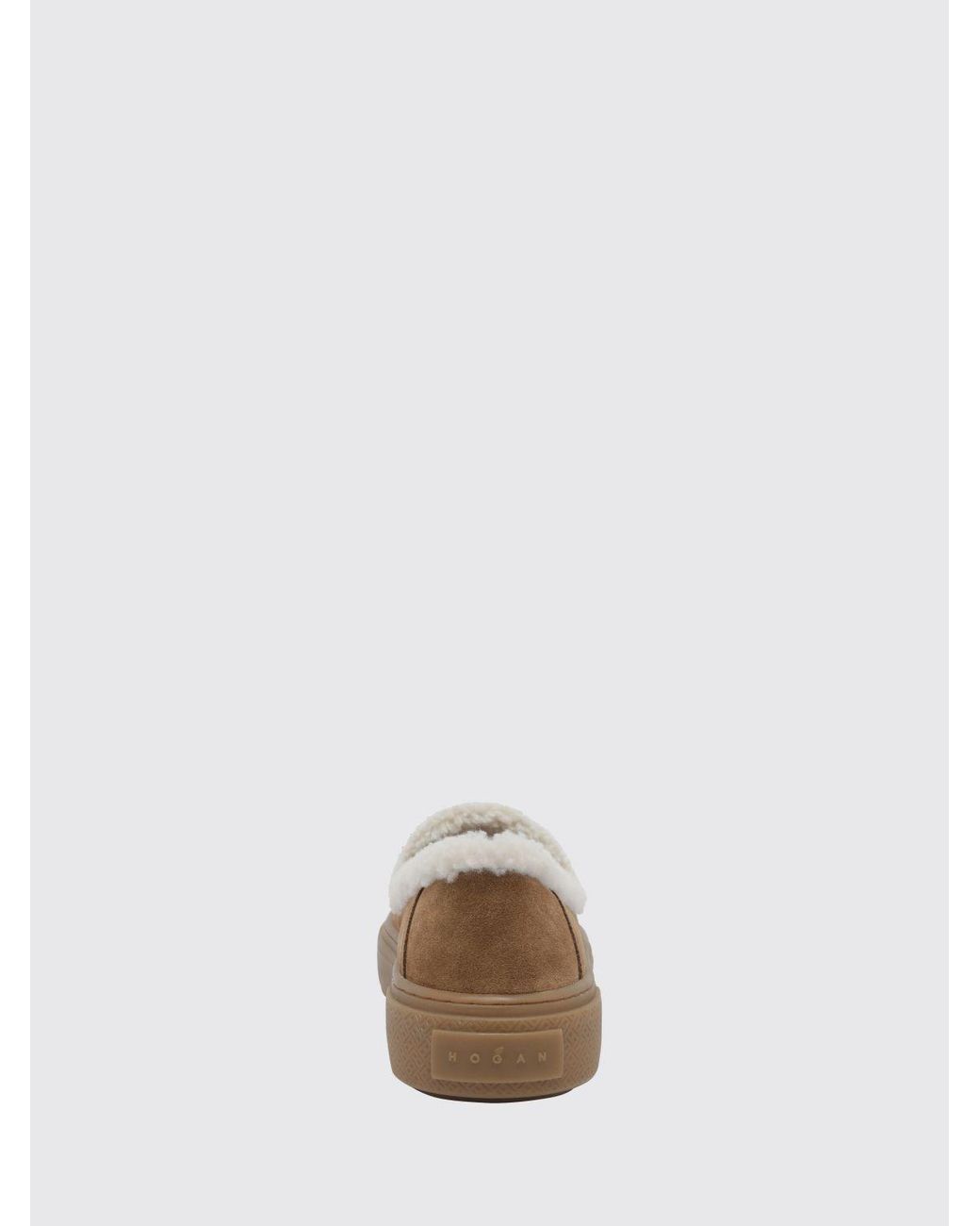 Hogan Brown Crosswind Suede And Shearling Slip-On Trainers With Logo