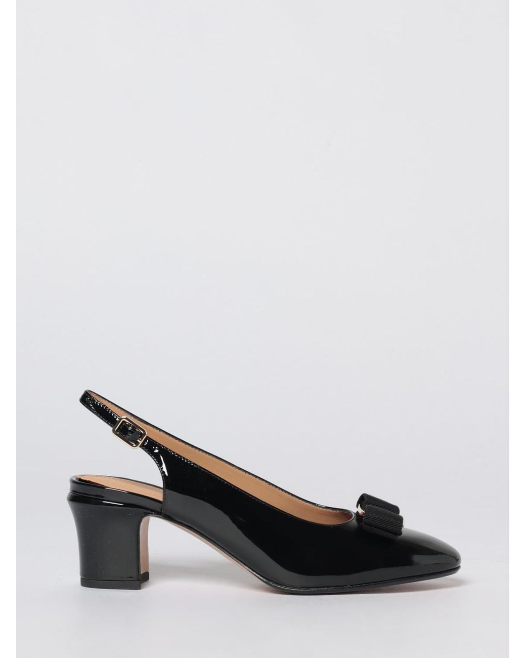 Ferragamo Black Vara Patent Leather Slingbacks