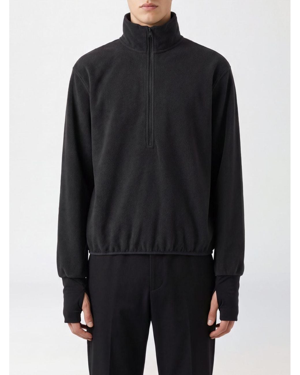 Entire studios Black High Neck Zipped Fleece Sweatshirt for men