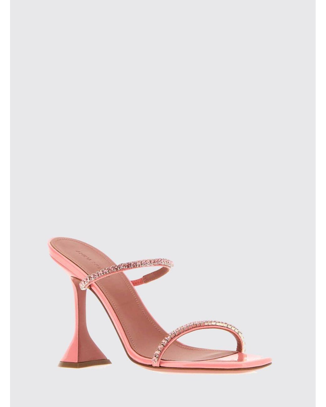 AMINA MUADDI Pink Patent Leather Gilda Mules With Crystals