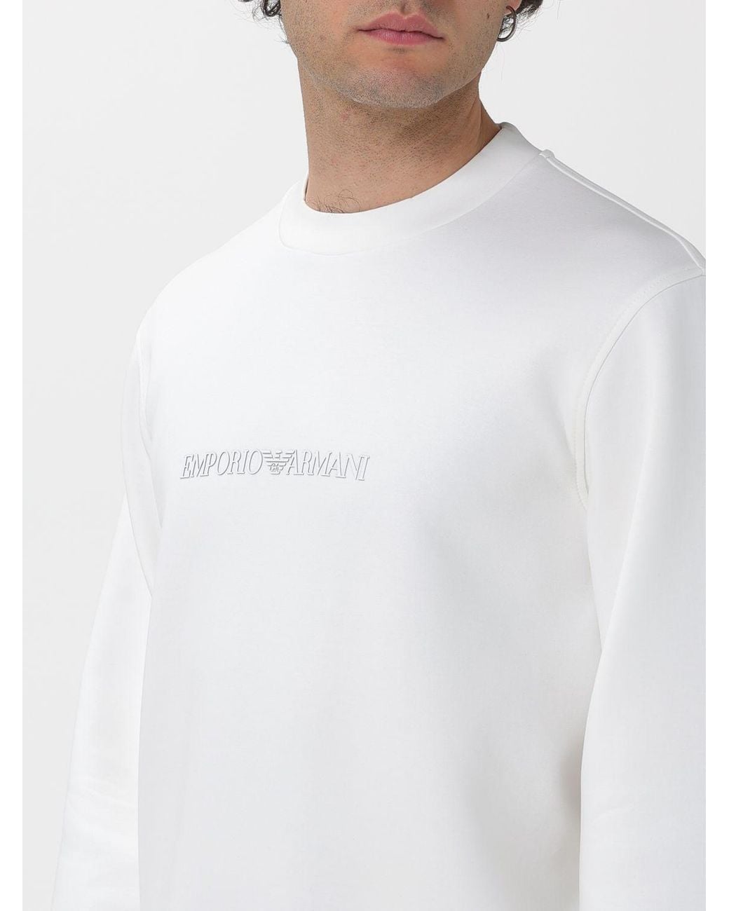 Emporio Armani White Crew Neck Sweatshirt With Logo for men