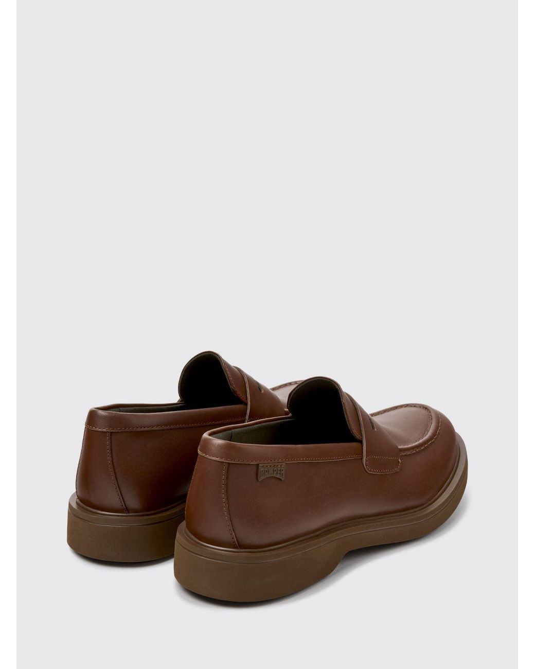 Camper Brown Norman Smooth Calfskin Loafers With Saddle Strap for men
