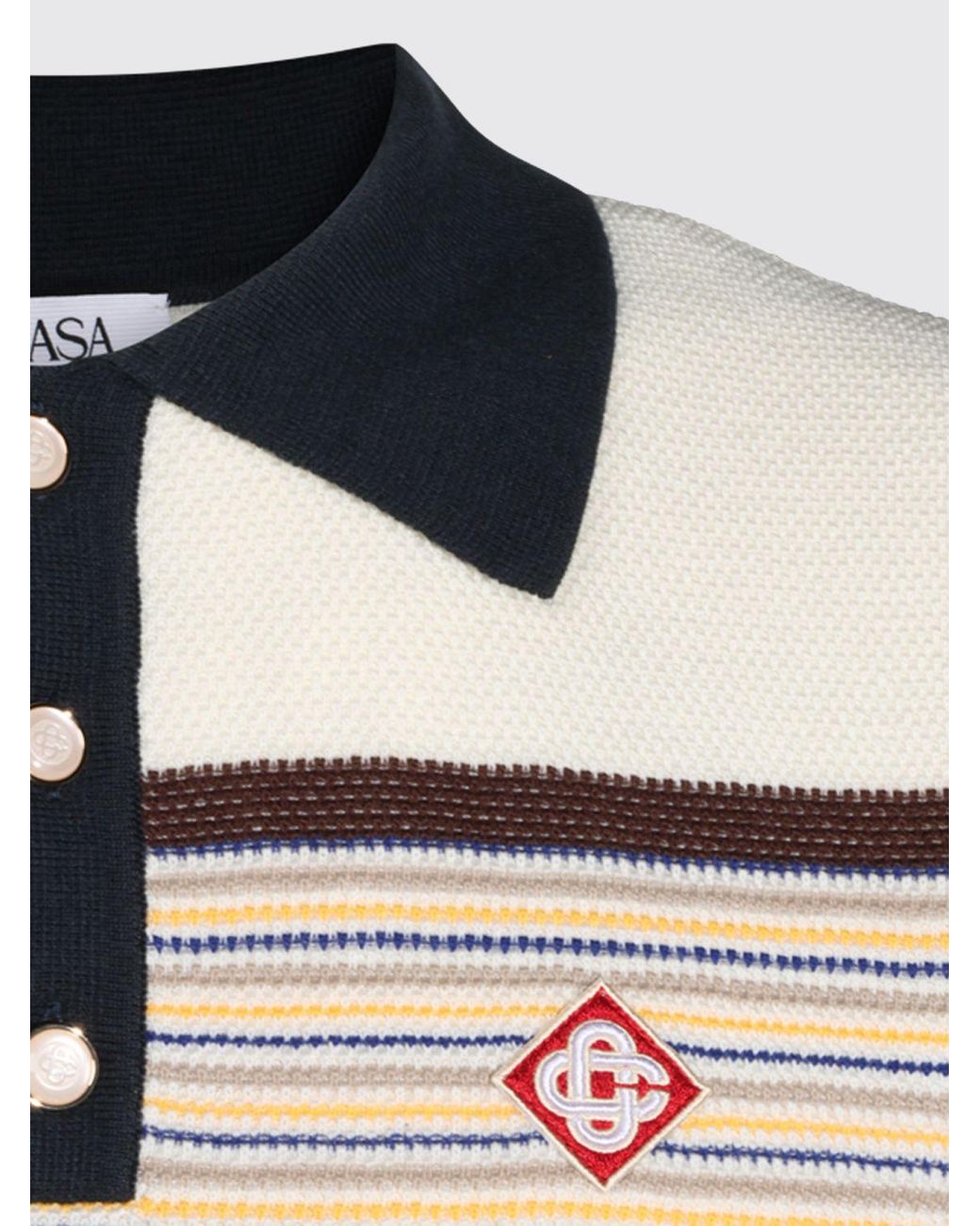 Casablanca Blue Striped Wool And Cotton Knit Polo Shirt With Logo for men