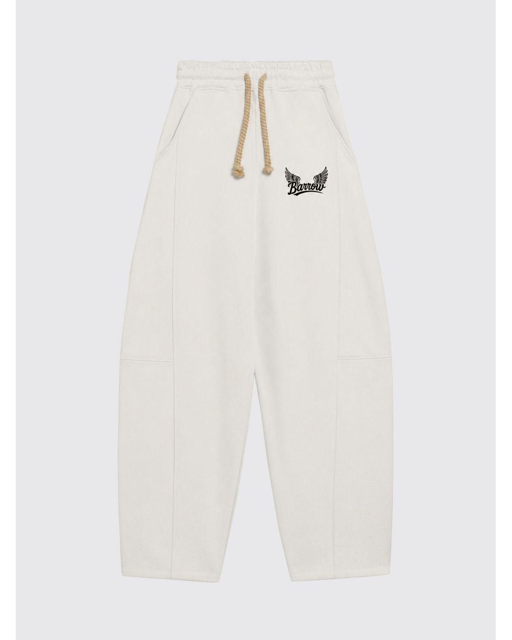 Barrow White Wide-Leg High-Waisted Cotton Jogging Trousers With Drawstring