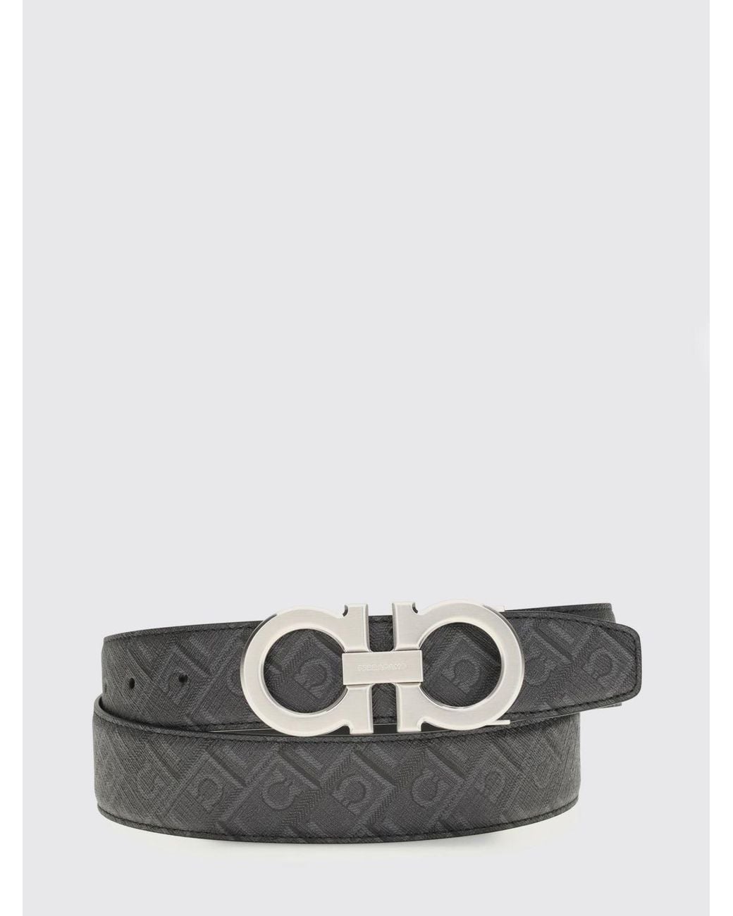 Ferragamo Black Gancini Grained Calfskin Leather Belt for men