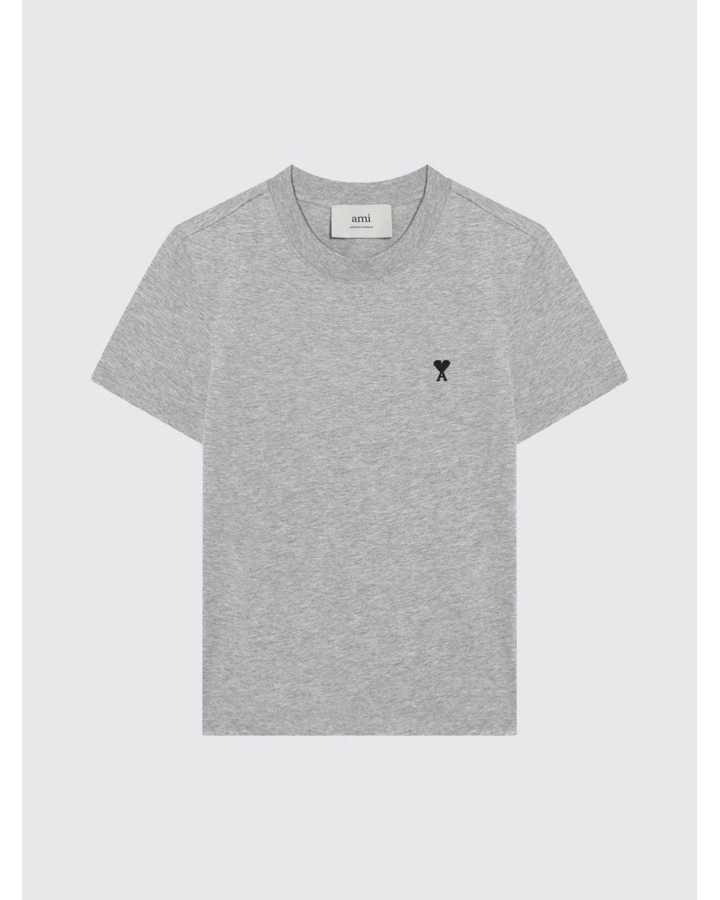 AMI Gray Cotton Logo T-Shirt