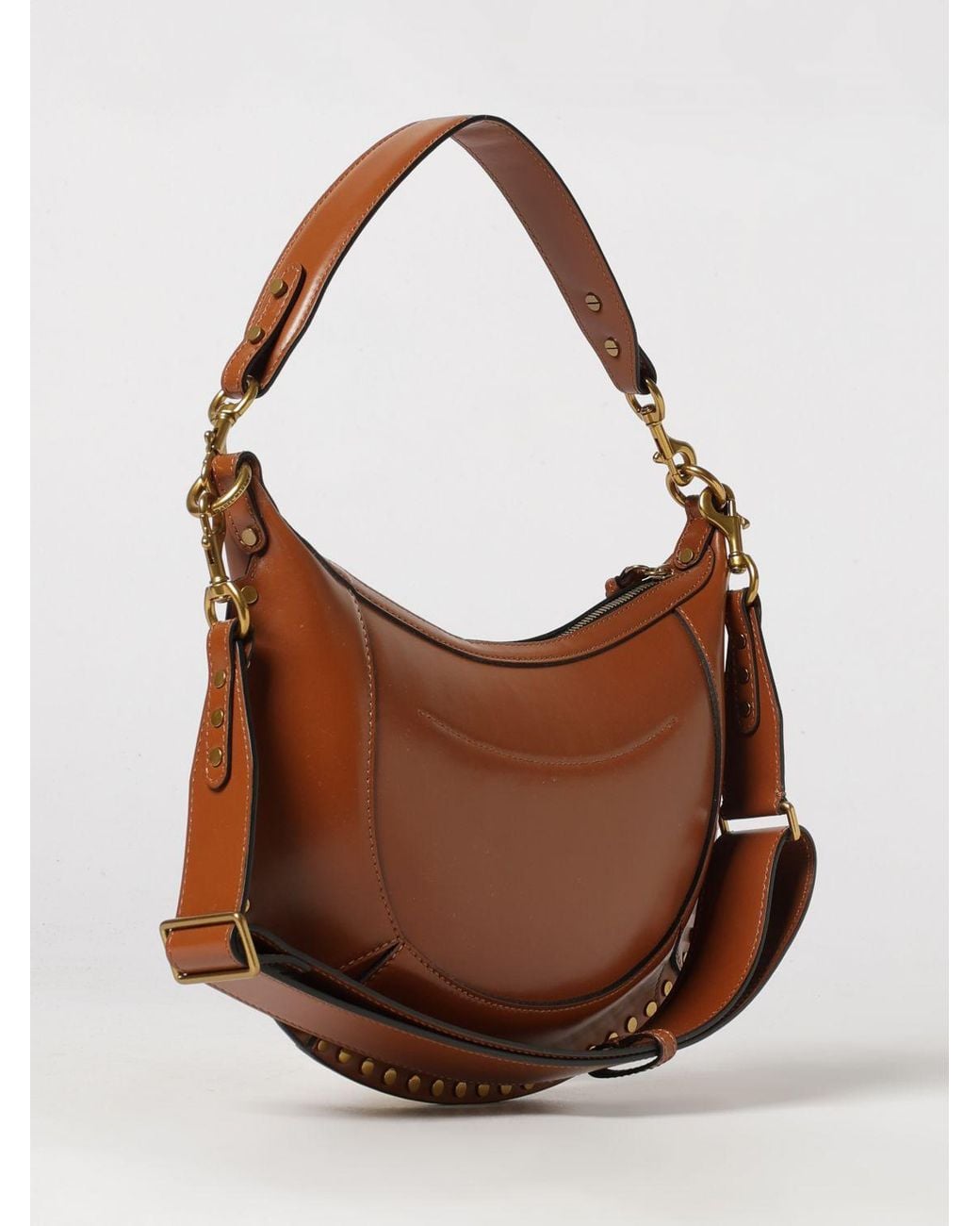 Isabel Marant Brown Naoko Calfskin Leather Hobo Bag With Studs